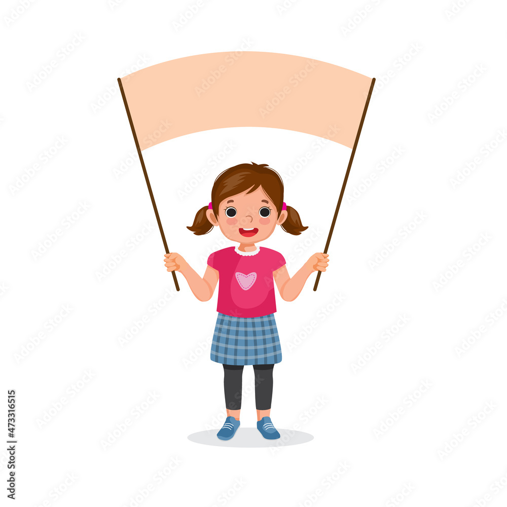 Cute little girl holding banner with empty space templates for text, banners and ads Cute little girl holding banner with empty space templates for text, banners and ads
