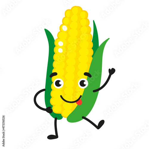 Vector cartoon cheerful cute corn character.