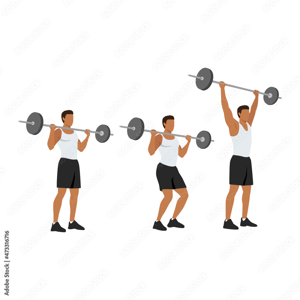 Obraz premium Sports man training shoulder push press and snatch workout. flat illustration isolated on vector