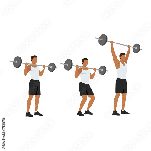 Sports man training shoulder push press and snatch workout. flat illustration isolated on vector