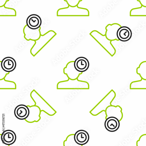 Line Insomnia icon isolated seamless pattern on white background. Sleep disorder with capillaries and pupils. Fatigue and stress. Vector