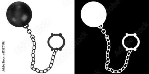 3D rendering illustration of a ball and chain with shackle photo