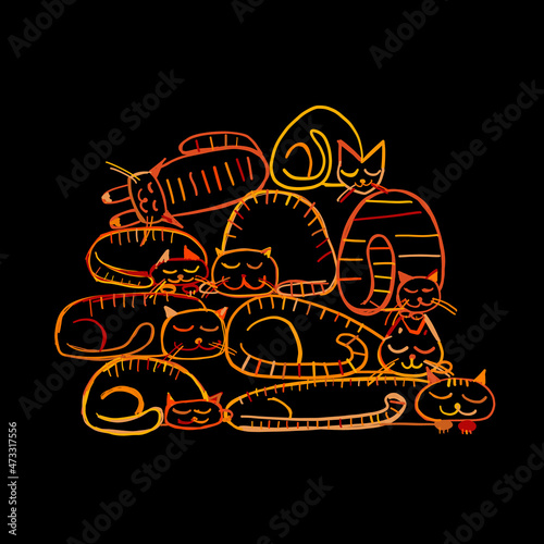 Sleeping cats, sketch for your design