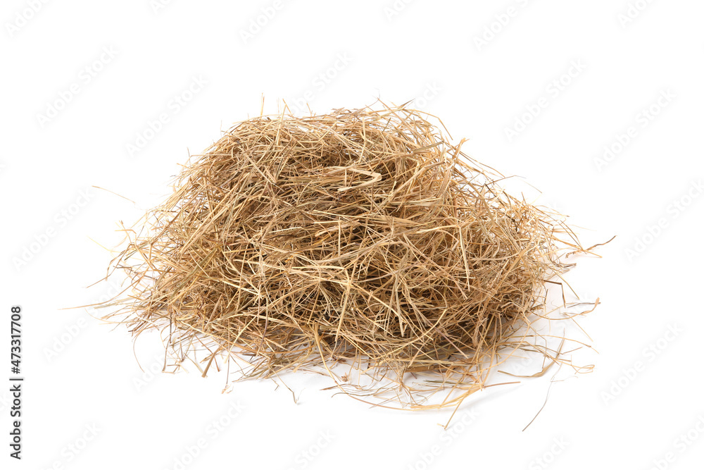 Obraz premium Heap of dried hay on white background
