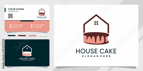 House and cake logo with unique concept and business card design Premium Vector