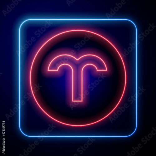 Glowing neon Aries zodiac sign icon isolated on black background. Astrological horoscope collection. Vector