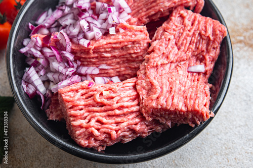 raw minced meat forcemeat lamb  pork  beef meal snack on the table copy space food background 