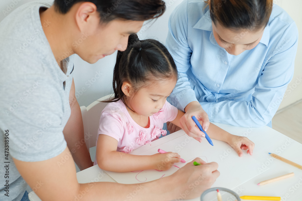 happy family asia drawing together in house happy family asia drawing together in house