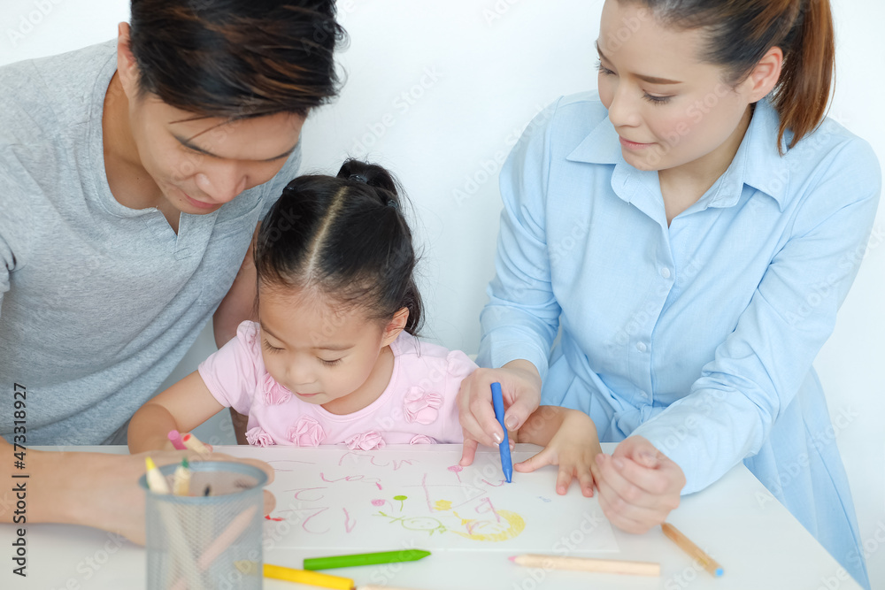 happy family asia drawing together in house happy family asia drawing together in house