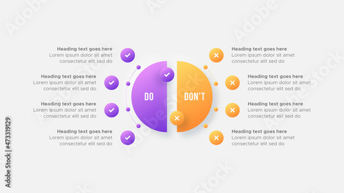 Circle Round Dos and Don'ts, Pro and Cons, VS, Versus Comparison Infographic Design Template