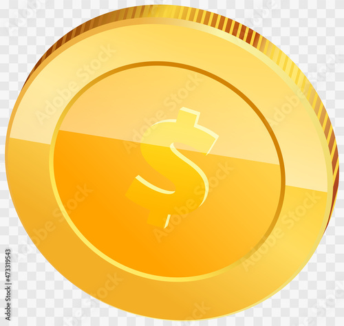 Gold coin with dollar sign isolated. Realistic 3d coin. Money penny as symbol of wealth and success. Income and high earnings in coins. Dollar coin vector illustration. Gold in form of penny