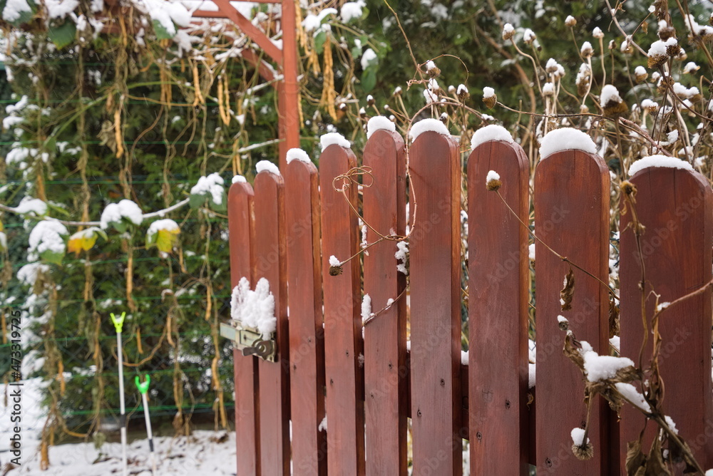 Obraz premium Wooden wicket in the backyard in winter