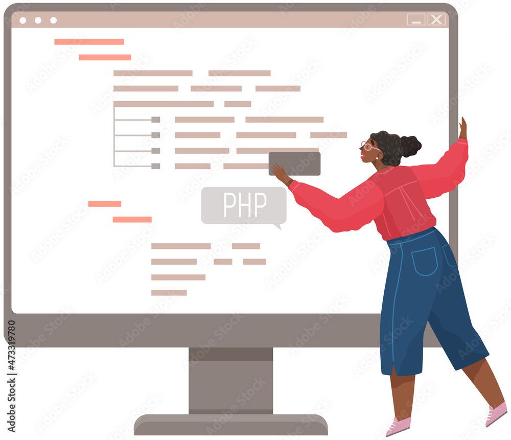Programmer engineering and coding. Coder programmers working on web development on computer. Concept of script coding and programming in php, javascript, python, other languages. Software developers Programmer engineering and coding. Coder programmers working on web development on computer. Concept of script coding and programming in php, javascript, python, other languages. Software developers
