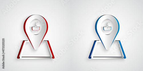 Paper cut Picnic location icon isolated on grey background. Paper art style. Vector