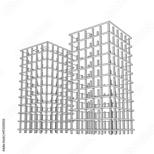 Building under construction. Build house construct in process. Wireframe low poly mesh vector illustration