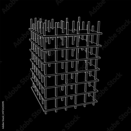 Building under construction. Build house construct in process. Wireframe low poly mesh vector illustration