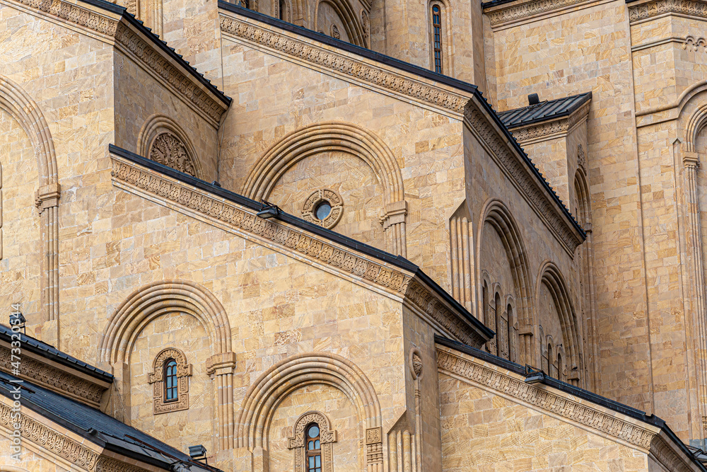 Facade of the Cathedral of Tsminda Sameba in Tbilisi