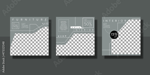 set of furniture promotion sale social media post or flyer template