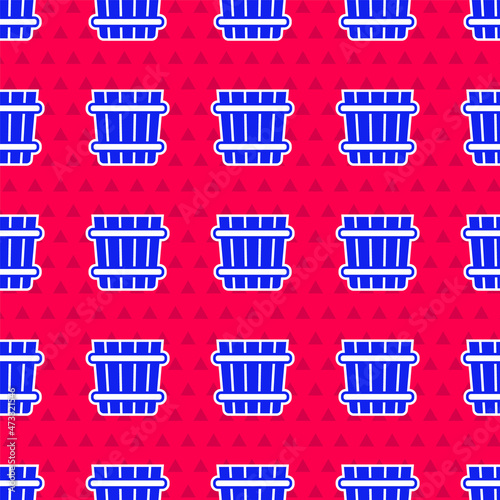 Blue Sauna bucket icon isolated seamless pattern on red background. Vector