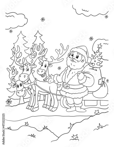 santa claus and reindeer colouring book