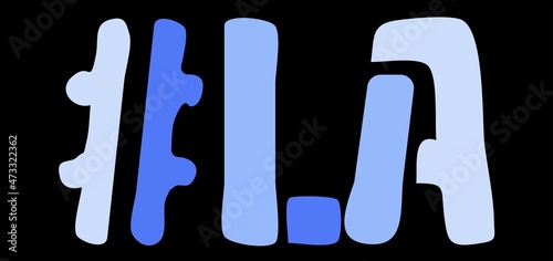 LA Hashtag. Isolate curves doodle letters. Blue colors. Hashtag #LA is abbreviation for the US American state Louisiana for social network, web resources, mobile apps.
