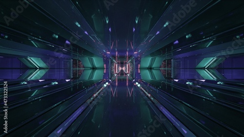 3D illustration of geometric sci fi corridor in 4K UHD quality