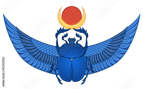 Scarabaeus sacer, Dung beetle. Sacred symbol of in ancient Egypt. Fantasy ornate insects. Isolated vector illustration. Spirituality, occultism, chemistry, occult sun tattoo.
