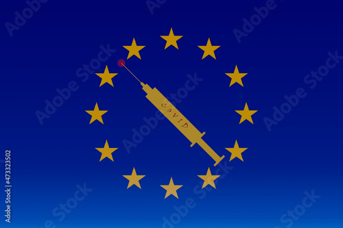 drapeau européen covid 19 seringue injection SARS COV2 photo