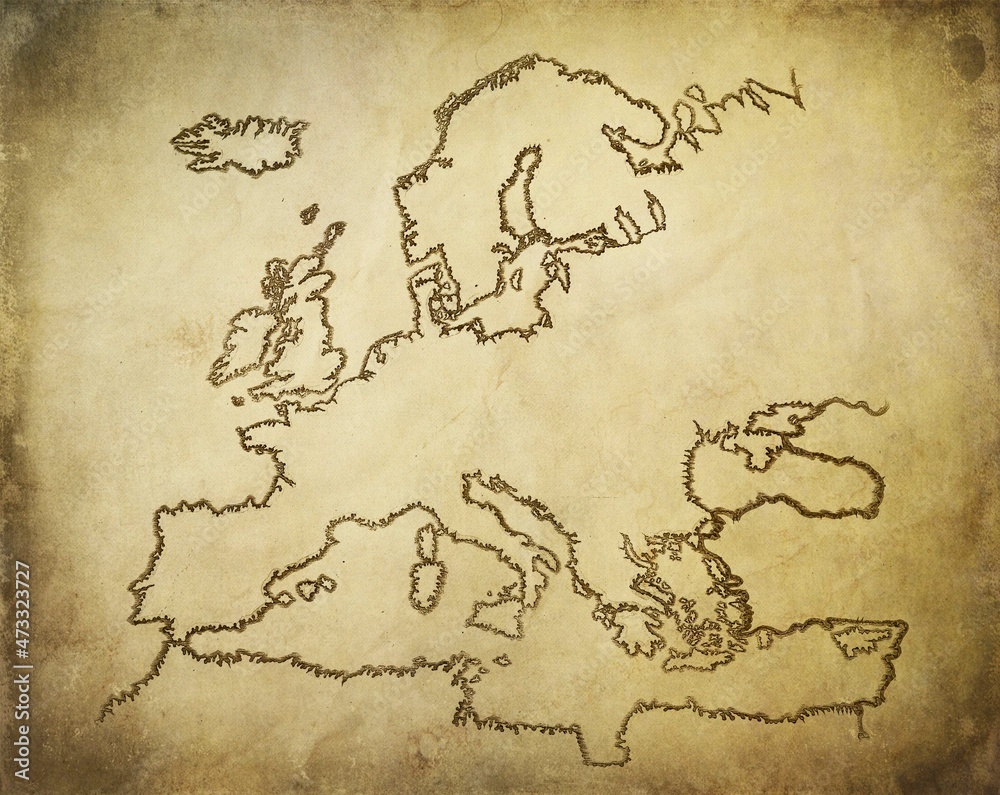 Vintage map of Europe drawn on medieval paper Stock Illustration