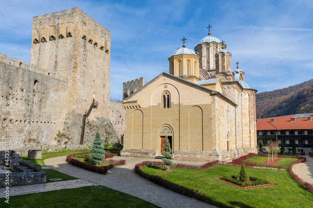 Manasija Monastery also known as Resava. Medieval Serbian Orthodox monastery, church is dedicated to the Holy Trinity. Endowment of Despot Stefan Lazarevic. Serbia