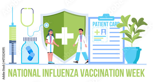 National Influenza Vaccination Week banner vector. Event is observed in December. Time to get flu vaccine illustration.