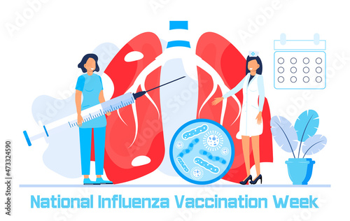 National Influenza Vaccination Week banner vector. Event is observed in December. Time to get flu vaccine illustration.