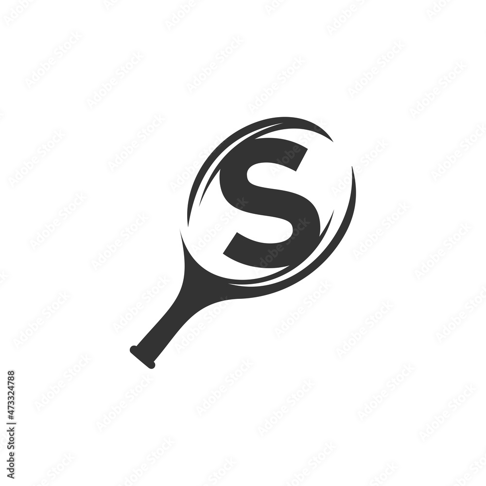 letter S with racket symbol, tennis court, badminton, icon, logo, design, vector illustration