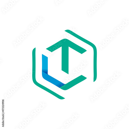 CT letter logo in hexagon shape