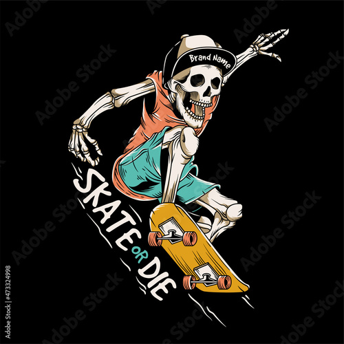 vintage skeleton playing skateboard