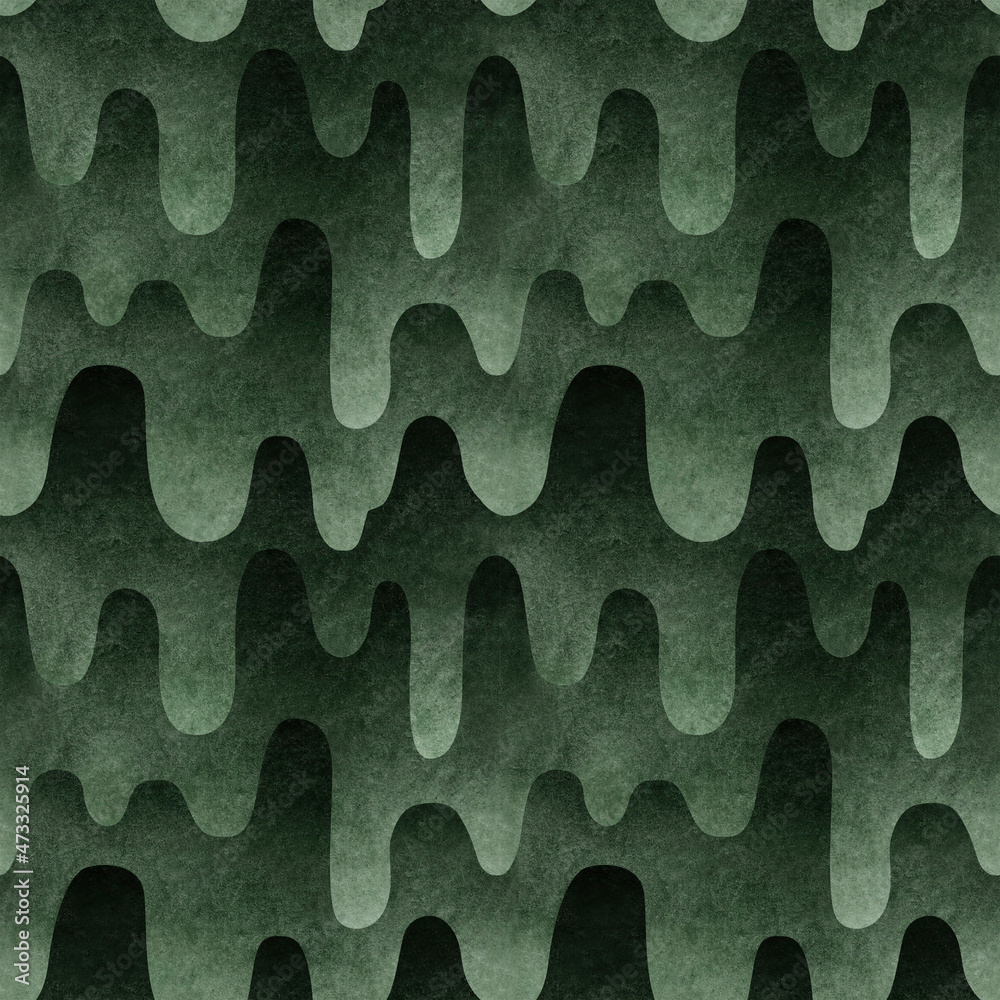 Naklejka premium Seamless pattern with flowing liquid. Hanging drops. Molten material. Hilly landscape. Abstract waves. Mucus, snot. The waves. Radioactive chemical liquid. Potion.