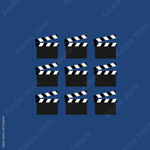 group of movie clapper board vector on blue background