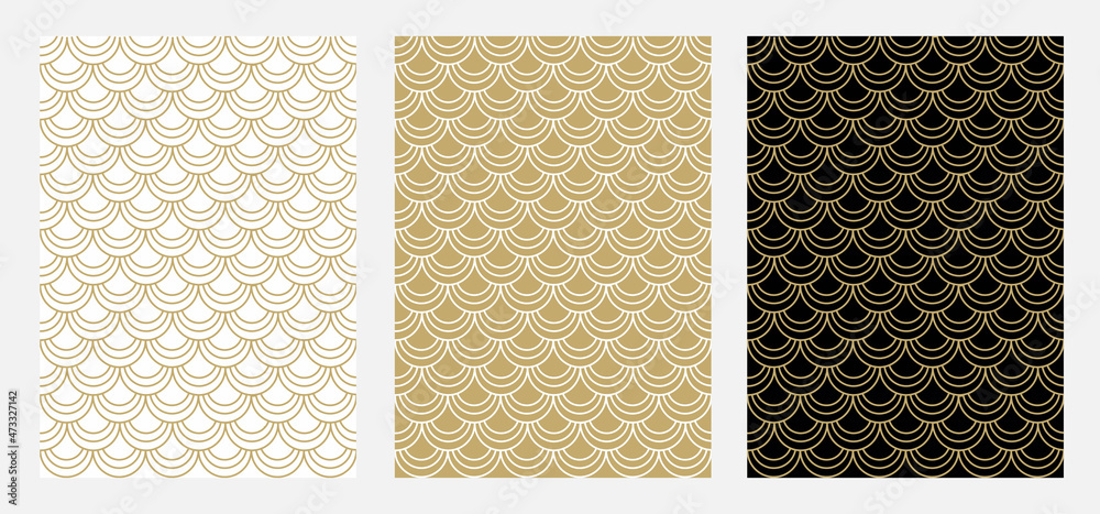 Luxury minimalistic Patterns Set. Art-deco style. Golden backgrounds. Fan scales ornaments. Geometric decorative digital papers.Vector line design. Luxury vintage illustration. Ideal for print, fabric Luxury minimalistic Patterns Set. Art-deco style. Golden backgrounds. Fan scales ornaments. Geometric decorative digital papers.Vector line design. Luxury vintage illustration. Ideal for print, fabric