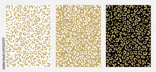 Trendy gold abstract seamless pattern skin leopard   set. Vector illustration.  Luxuy and gold background .Golden and white texture on dark background for fashion print, cover, wrap, wallpapper