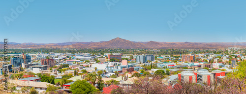 An aerial view of the center of Windhoek the capital of Namibia in Southern Africa