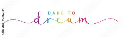 DARE TO DREAM colorful vector brush calligraphy banner with swashes