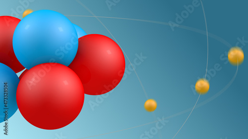 Atomic structure in the action detail view 3D render