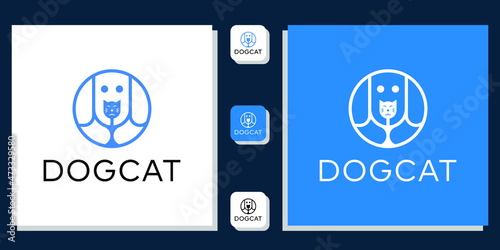 dog cat company combination symbol abstract cute domestic pedigree with app template 