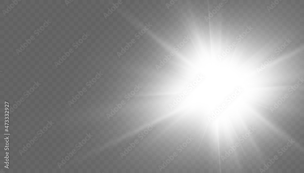 Star explosion vector illustration, glowing sun. Sunshine isolated on transparent background