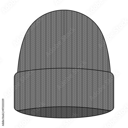 Blank Gray Beanie Hat Template on White Background, Vector File.