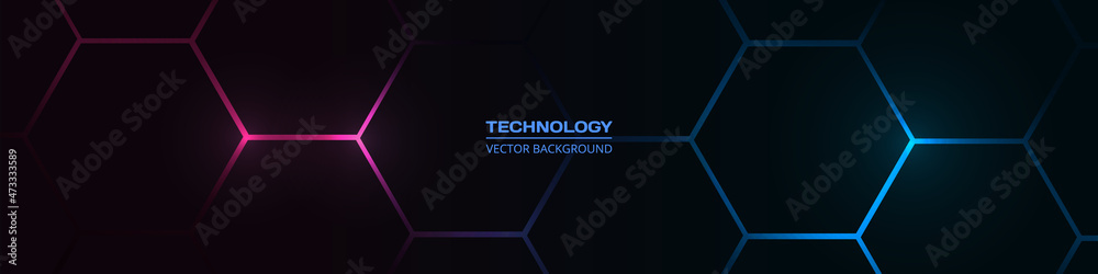 Black hexagonal technology abstract vector background with pink and ...