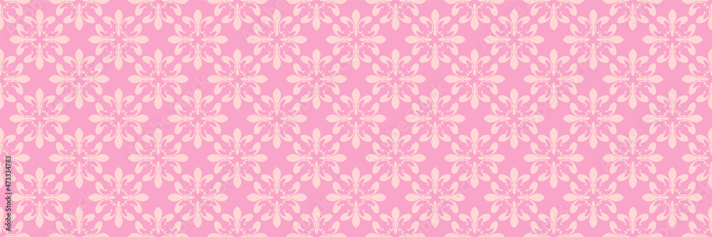 Background pattern with decorative floral ornament on a pink background. Seamless pattern for wallpaper design, texture. Vector image