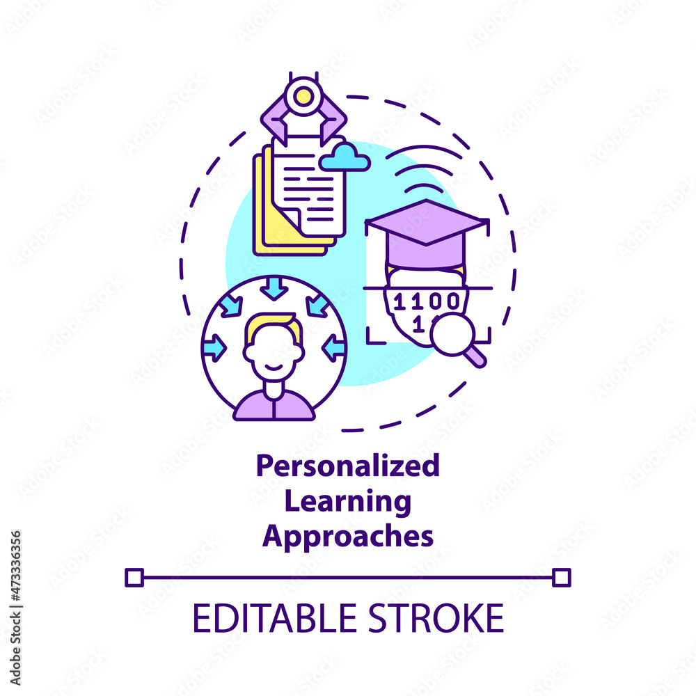 Personalized learning approaches concept icon. Individual education system digitalization abstract idea thin line illustration. Vector isolated outline color drawing. Editable stroke