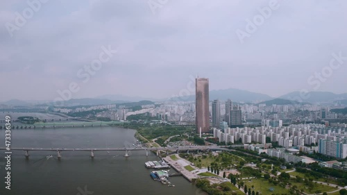 [korea drone footage] Seoul, City, Yeouido, Financial district
 photo