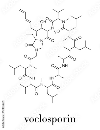 Voclosporin immunosuppressant drug molecule. Skeletal formula. photo